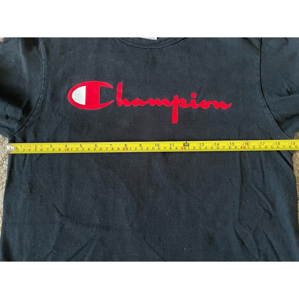 Champion Long Sleeve T-Shirt Black Red Graphic Logo Vintage Retro Medium JBHS - Picture 8 of 10